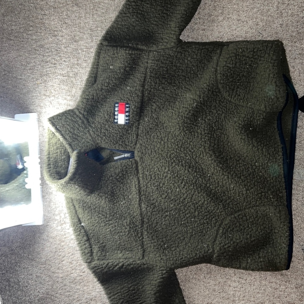 Tommy Jeans army green fluffy quarter zip